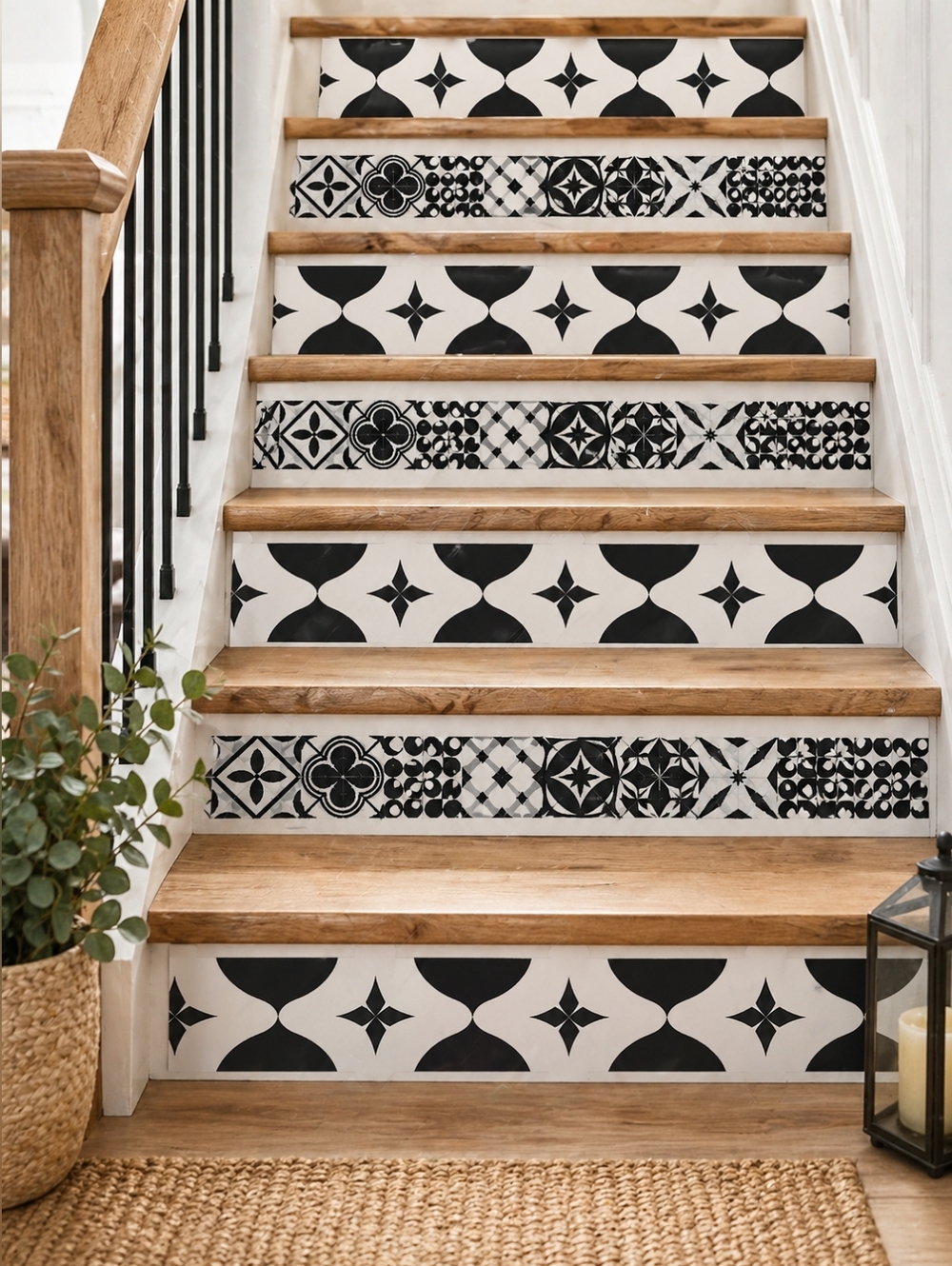 Amazing Wall Talavera Stair  Black White Tile Decals 15pc Set Peel Stickers